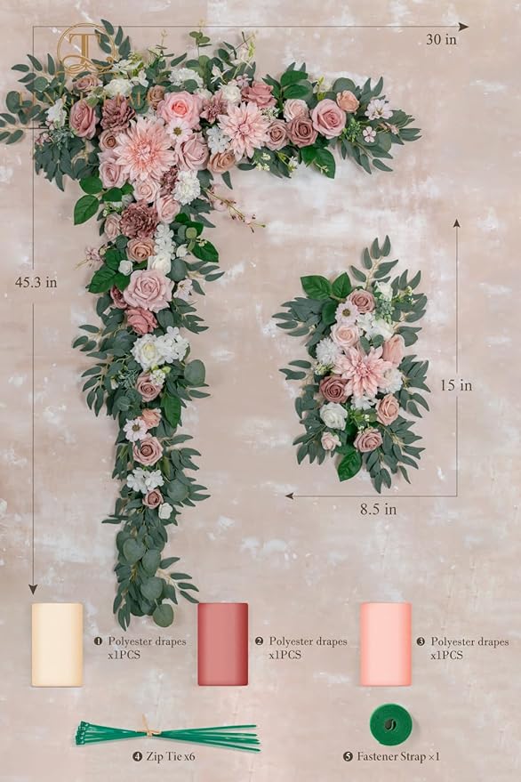 TINGE TIME Artificial Arch Flowers Kit Pack of 5, Wedding Decorations for Reception with Hanging Flowers, Wedding Arch Silk Floral Arrangements Ceremony Backdrop Bridal Shower Outdoor Party Decor
