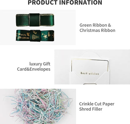 YINUOYOUJIA Large Gift Box with Lid 16.5x13x5.5 inches,Boxes for Christmas Presents,Contains Card,2 Roll Ribbons,Shredded Paper Filler.