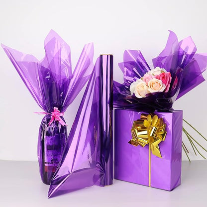 CMFYHM Iridescent Violet Cellophane Wrap Roll I 34 In Wide X 100 Ft Long I Colorful Cello Perfect For Baskets,Gifts, Treats,Birthday Holiday Wedding Floral, Party Arts Crafts Decoration (Violet)