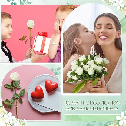 Hotop 120 Pcs Roses Artificial Flowers in Bulk,Long Stem Artificial Flower Bouquet,Silk Real Touch Fake Rose for Wedding Party Table Centerpieces Decor Valentines Gifts(White)