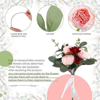 Zeyune 50 Pcs Wedding Artificial Peonies 4 Inch Fake Silk Peony Faux Peonies Artificial Valentine Flowers Bulk Rose Flowers Heads for Valentine Decoration Vintage Wedding Home Office(Pink)