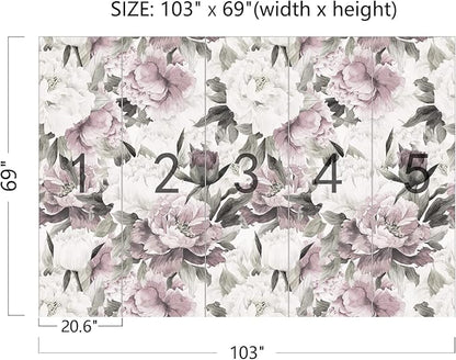 Cliouar-Vintage Purple Pink Rose Bedroom Living Room Decor Wallpaper Mural Bedroom Living Room Decor 103" x 69"(Not Self-Adhesive)