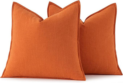 MIULEE Decorative Linen Pillow Covers 18x18 Inch Orange Boho Farmhouse Neutral Couch Throw Pillows for Bed Pack of 2 Accent Modern Pillowcase Summer Sofa Livingroom Home Decor