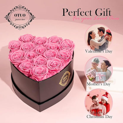 16 Preserved Roses in Heart-Shaped Box, Flowers for Delivery Prime Last up 2 Years, Real Forever Flowers for Wife, Girlfriend, Mother, Eternal Roses for Anniversary - Pink