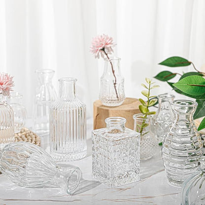 Glass Bud Vase Set of 32 Pcs, Small Glass Vases for Flowers, Clear Bud Vases in Bulk, Vintage Vases for Wedding Centerpieces, Wedding Decorations, Home Table Flower Decor