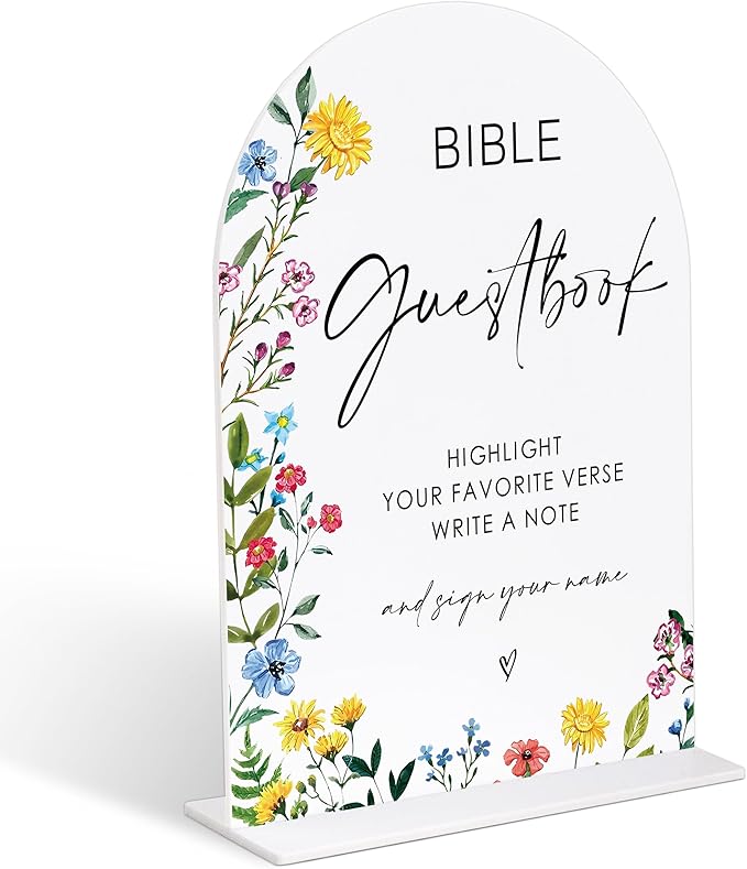 Acrylic Wedding Signs Bible Guestbook Sign for Reception, 6x8" Floral Themed Arch Acrylic Table Decor, Love Is In Bloom & Baby In Bloom Decorations for Baby Shower Bridal Shower Engagement
