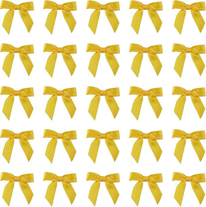 7Rainbows 50pcs Boutique 1.5" Yellow Gold Satin Ribbon Mini Bows for Craft Sewing Scrapbooking Wedding and Gift Wrapping