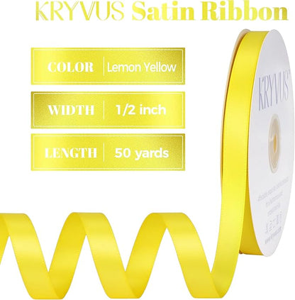 Lemon Yellow Polyester Satin Ribbon, 1/2 Inch X 50 Yards, Formal & Celebratory Occasions, Double Faced, Perfect for Gift Wrapping, Crafts, Wedding Decor