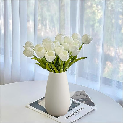10pcs Partially Open Artificial Tulips 15.5" PU Artificial Flowers for Family Friend Gifts DIY Flower Arrangement Flowers in Home Kitchen Office Party Wedding Dining Table Decoration, White