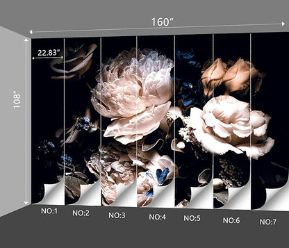 Black Peony Floral Wallpaper Bedroom Pink Botanical Flowers Leaf murals Living Room tv Background Large Wall Mural Aesthetic Room Decor - 160"x108" Not Peel and Stick