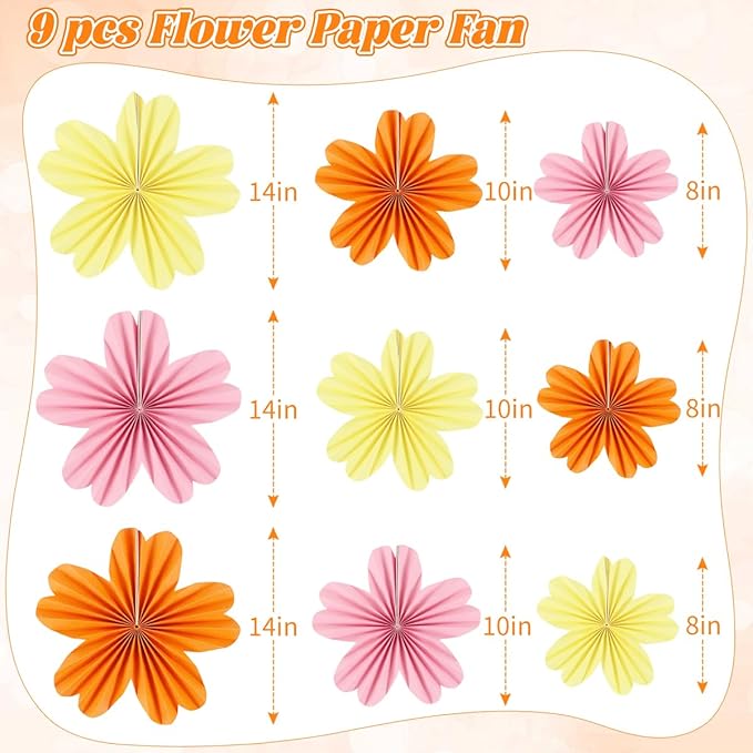 zilue Paper Fans Party Decorations Paper Flowers Decorations for Wall Classroom Floral Backdrop Baby Shower Birthday Party Flower Wall Decor Pack of 9 Pink Orange Ivory