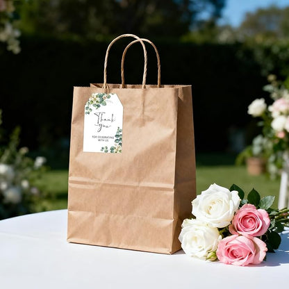 G2PLUS 50PCS Thank You Gift Tags with String, 3.3X2.2In Greenery Floral Leaves Paper Tags for Wedding Favors, Baby Shower, Bridal Shower, Party Decorations