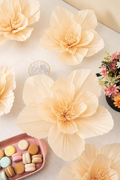 5 Pcs 12" 3D Paper Flower Decoration for Party, Wedding Decoration, Background Wall, Nursery Room Decoration, Bridal Shower, Baby Shower(Cream, Set/5)