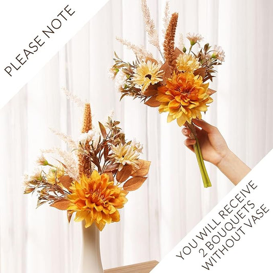 Fake Flower Bouquet, Faux Flower Arrangement for Decorating Kitchens, Bedrooms, Bathrooms, Realistic Artificial Flowers Made of Silk & Plastic, Floral Decoration with Dahlia & Small Blossoms