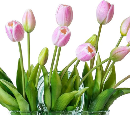 15pcs Artificial Tulips Flowers, Real Touch Latex Bouquet, Fake Tulips for Office Wedding Party Home Kitchen Garden Decoration-B Baby Pink