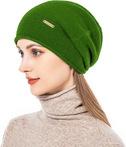 QUEENFUR Knit Slouchy Beanie Hats for Women Cashmere Ski Cap Knitted Wool Soft Warm Winter Hat
