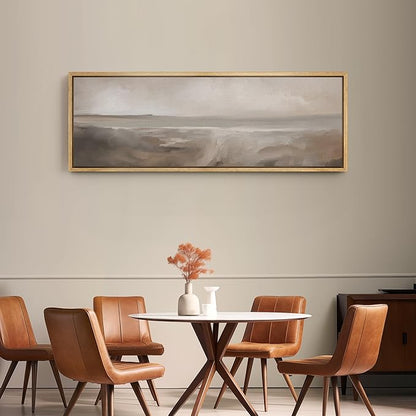 SIGNFORD Large Framed Canvas Print Wall Art Neutral Seascape Soft Coastal Landscape Illustrations Modern Art Relax/Calm Warm for Living Room, Bedroom, Office - 60"x20"