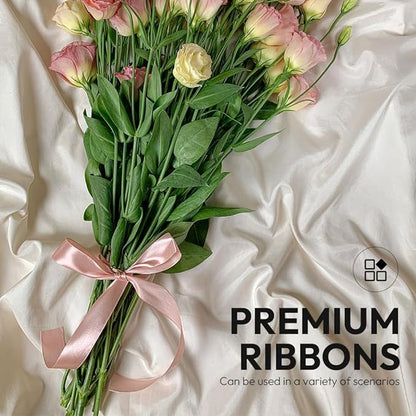 3/8" x 100 Yards Satin Ribbon - Rose Gold Silk Ribbon with Spool - Ideal for Gift Wrapping, Floral Bouquets, Crafts, Wedding Party Decorations, Christmas and Sewing Projects