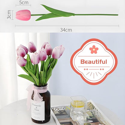 10 Pcs Rose Red Artificial Tulip Silk Fake Flowers 13" for Home Office Wedding Decor Arrangement Bouquet Faux Flowers for Decoration