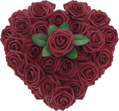 [25PCS] Vermillion Roses Artificial Flowers with Long Stem Real Touch Fake Foam Roses for DIY Wedding Bouquets Centerpieces Bridal Shower Mothers Day Party Flower Arrangements Home Decor