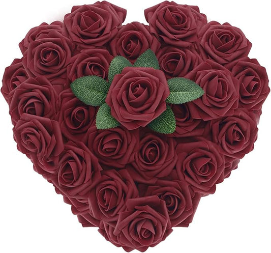 [25PCS] Vermillion Roses Artificial Flowers with Long Stem Real Touch Fake Foam Roses for DIY Wedding Bouquets Centerpieces Bridal Shower Mothers Day Party Flower Arrangements Home Decor