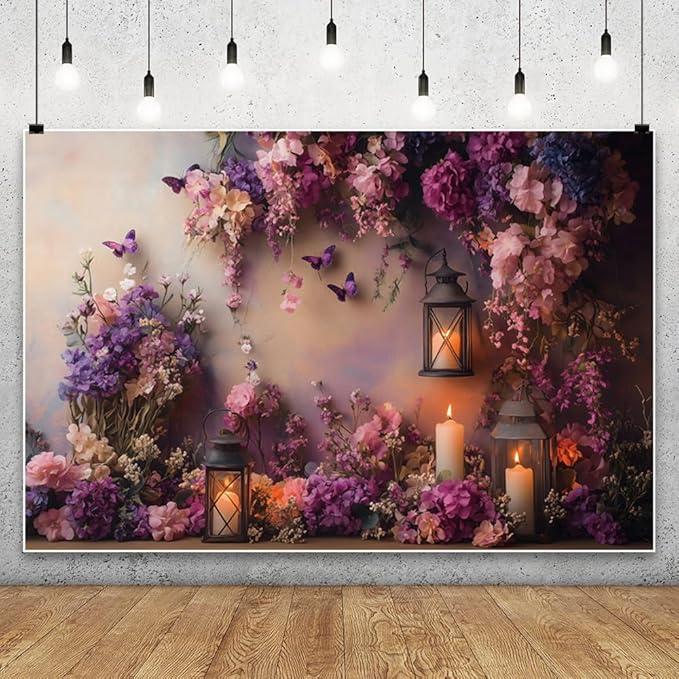 YongFoto Elegant Flower Wall Backdrop 8x6ft Floral Butterfly Candle Photography Background Baby Bridal Shower Wedding Girl Birthday Party Banner Room Decor Portrait Photoshoot Wallpaper Photo Booth