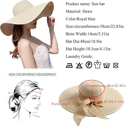 YQHMT Women Beach Sun Hats, Big Wide Brim Straw Hat for Women UPF 80+ UV Protection, Summer Hats Packable Foldable