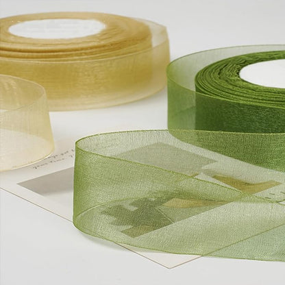 Gold Ribbon for Gift Wrapping, 1 inch 50Yard Sheer Organza Ribbon for Flower Bouquet, Golden Gifts Wrap Chiffon Ribbons for Fathers Day, Crafts, Christmas, Wedding, Birthday Party Decoration