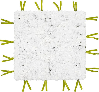 CNCEST Artificial Flower Wall Panels, Flower Wall Mat Silk Rose Flower Panels, Artificial Flower Wall Background (Green+White)