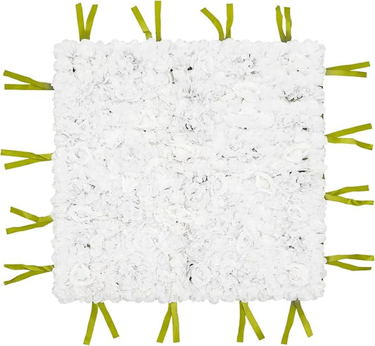 CNCEST Artificial Flower Wall Panels, Flower Wall Mat Silk Rose Flower Panels, Artificial Flower Wall Background (Green+White)