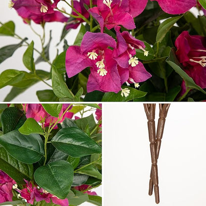 Hollyone 2Pcs Bougainvillea Artificial Flowers Bouquets Red Fake Flower Silk Flowers with Long Stem Floral Arrangements Faux Bougainvillea Flower Plant for DIY Wedding Party Centerpieces Home Decor