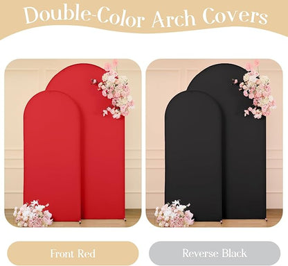 Black Red Arch Backdrop Cover Set of 2 Spandex Arch Covers 7.2 and 6ft Wedding Arch Stand Cover Bridal Baby Shower Photo Stretchy Backdrop Arch Cover Birthday Party Arch Covers