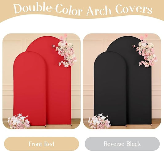 Black Red Arch Backdrop Cover Set of 2 Spandex Arch Covers 7.2 and 6ft Wedding Arch Stand Cover Bridal Baby Shower Photo Stretchy Backdrop Arch Cover Birthday Party Arch Covers