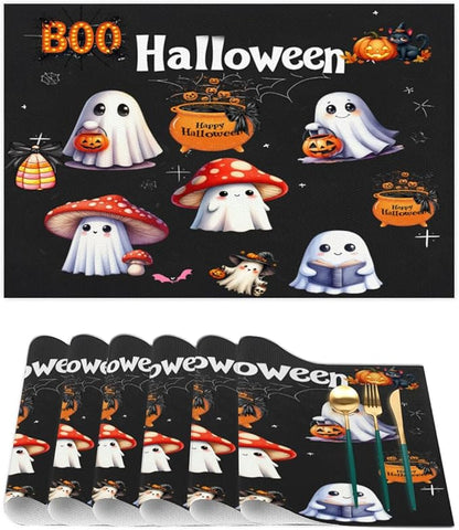 Halloween Ghosts Pumpkin Cute Placemats Set of 4 PVC Vinyl Non Slip Table Mats Heat Resistant Place Mats Washable Wipeable Dining Table Mat for Kitchen Decor Party Indoor Outdoor Decorative Gift