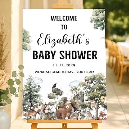 Personalized Baby Shower Welcome Sign For Outdoor, Forest Animal Baby Shower Decorations, Boy Or Girl Yard Welcome Sign Template, Gender Reveal Sign For Baby's