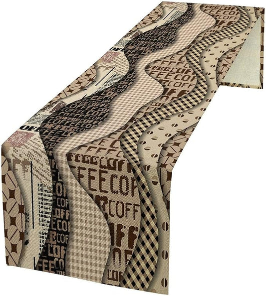 Coffee Theme Table Runner Abstract Geometric Modern Coffee Beans Dinner Runner Table Decoration for Farmhouse Cabin Home Kitchen Dining Holiday Party 13x120in