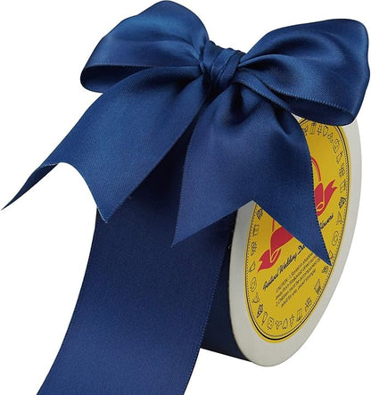 Double Face Satin Ribbon 2 inch X 25 Yards Polyester Navy Blue Ribbon for Gift Wrapping Very Suitable for Weddings Party Hair Bow Invitation Decorations and More