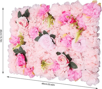 Flower Wall Panel Set,Artificial Wall Flower Backdrop,12 Pcs 23.62 * 15.74in3D Silk Hydrangea Rose Floral Panel,Faux Roses Artificial Flower Backdrop for Wall Decor (12PCS Light Pink)
