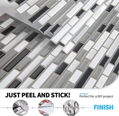 Art3d 12" x 12" Peel and Stick Tile Kitchen Backsplash Sticker Gray Brick (6 Tiles)