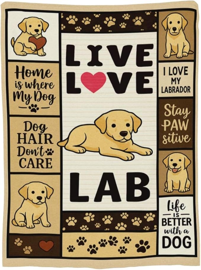 Labrador Retriever Blanket Cute Dog Throw Blanket Love Lab Puppy Soft Cozy Fleece Fuzzy Stuffed Plush Flannel Animal Gifts for Girls Women Boys Kids Adults 50"X60"