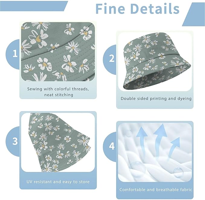 Wildflowers Floral Bucket Hat for Men Women, Summer Vacation Outdoor Travel Reversible Double Side Beach Caps Fisherman Hat