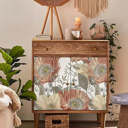 Livebor Floral Wallpaper Peel and Stick Boho Large Floral Peel and Stick Wallpaper Vintage Multicolor Flower Contact Paper 17.7'' x 393.7'' Self Adhesive Wall Paper for Bathroom Wall Covering Decor