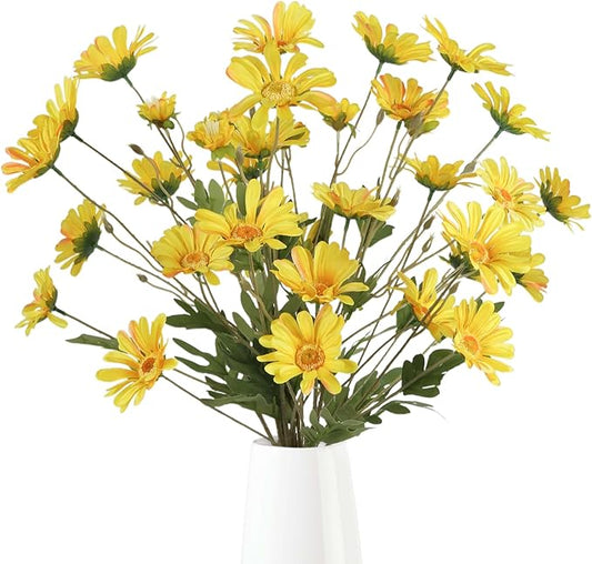 36 Heads Yellow Artificial Daisy Flowers 29.52” Silk Wildflowers 6PCS Silk Daisies with Stems for Tall Vase Home Bath Outdoor Party Garden Wedding Aisle Porch Decoration(Yellow)