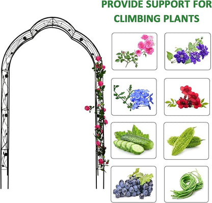 Metal Garden Arch, Assembly Garden Arbor Trellis Climbing Plants Support Rose Arch Outdoor Wedding Arch Party Events Archway (W59'' x H98.4'', Black)
