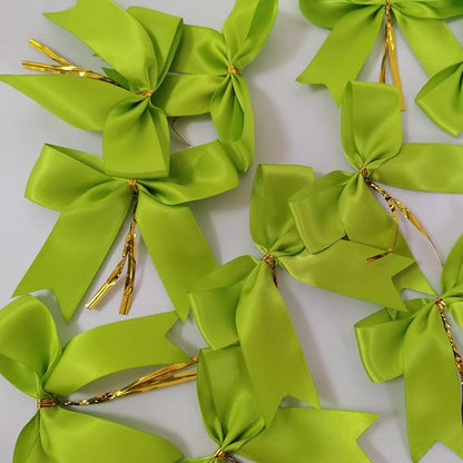 50 pcs 3-1/2" Apple Green Satin Ribbon Twist Tie Bows for Spring Gift Wrapping with Fish Tails (Lt.Green)