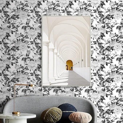 Floral Wallpaper Peel and Stick Black and White Wallpaper Self Adhesive Removable Vinyl Flower Contact Paper for Decorative Bedroom Home Wall (17.7"x236.2")