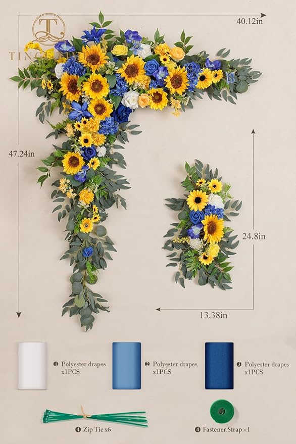 TINGE TIME Artificial Arch Flowers Kit Pack of 5, Wedding Decorations for Reception with Hanging Flowers, Wedding Arch Silk Floral Arrangements Ceremony Backdrop Bridal Shower Outdoor Party Decor