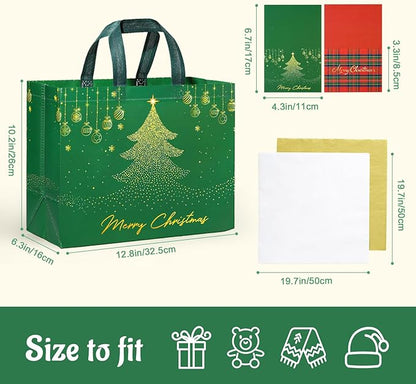 YANGTE 2 Pack 13" Large Christmas Gift Bags with Tissue Paper, Reusable Non-Woven Christmas Bag with Handles for Holiday Presents Wrapping, Holiday Tote Bags for Gifts Wrapping Xmas Party Favors