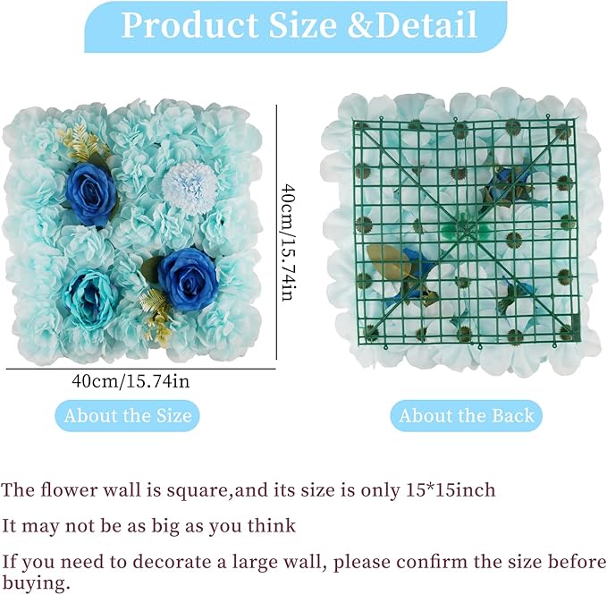 3D Flower Wall Backdrop - 6Pcs Artificial Flower Wall Panel 15 * 15inch Decoration Blue Roses Walls for Home Party Wedding Anniversary Birthday