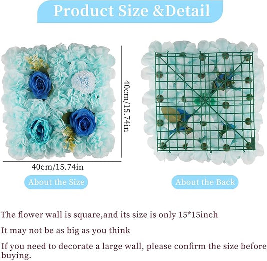 3D Flower Wall Backdrop - 12Pcs Artificial Flower Wall Panel 15 * 15inch Decoration Blue Roses Wall for Home Party Wedding Anniversary Birthday